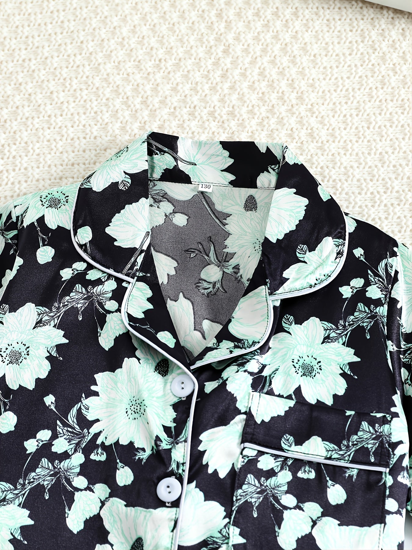 Girls Green Flower Short Sleeve Pajama Set