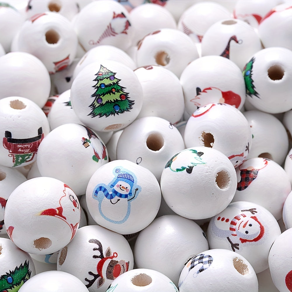 10pcs 15mm Christmas Wooden Beads Snowman Tree Santa Spacer Beads