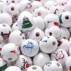 10pcs 15mm Christmas Wooden Beads Snowman Tree Santa Spacer Beads