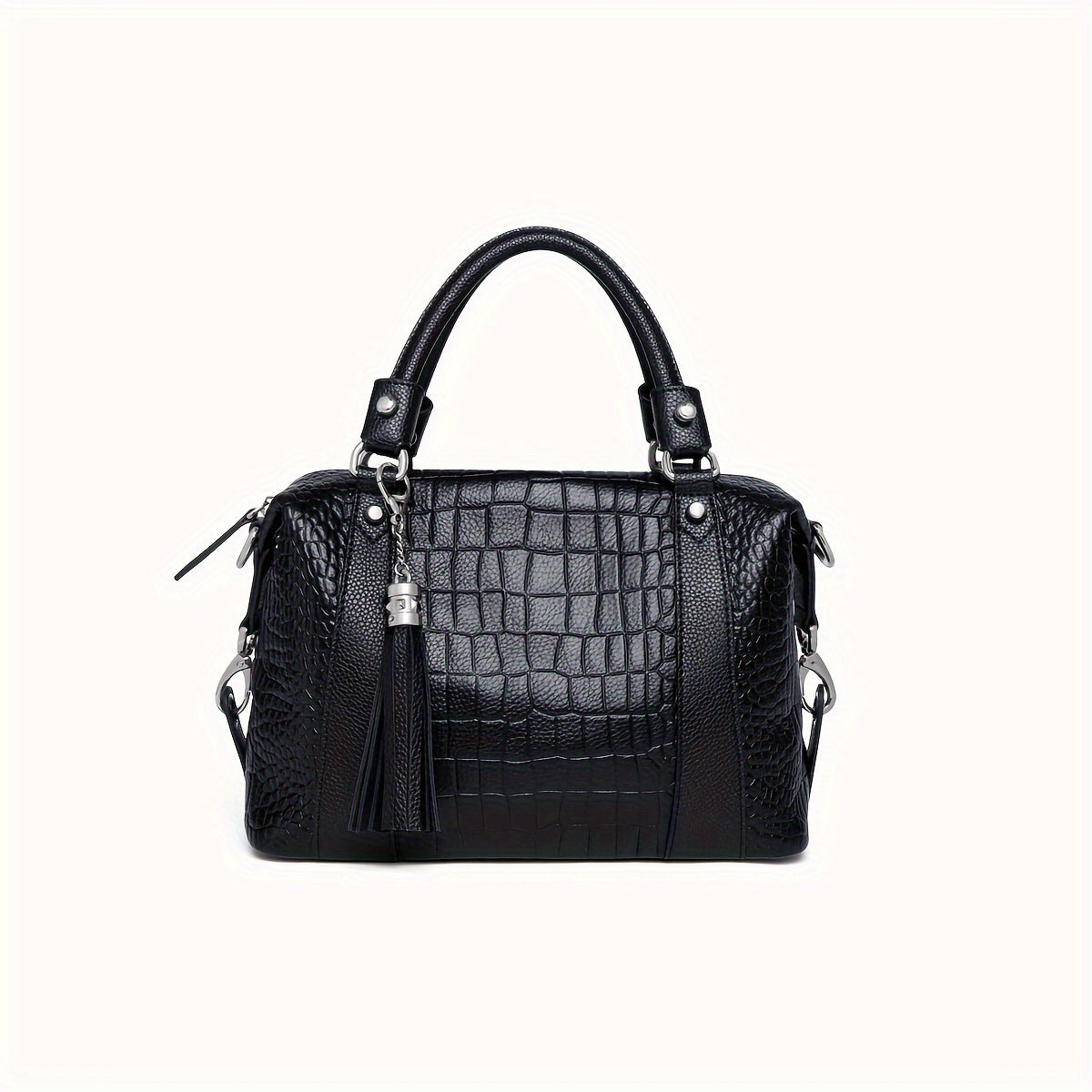 Vintage Leather Tote Bag Crocodile Pattern Zipper Closure Ideal for Commuting