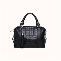Vintage Leather Tote Bag Crocodile Pattern Zipper Closure Ideal for Commuting