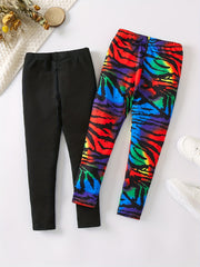 Girls Two Pack Leggings Camouflage Leopard Plaid Elastic Slim Pants
