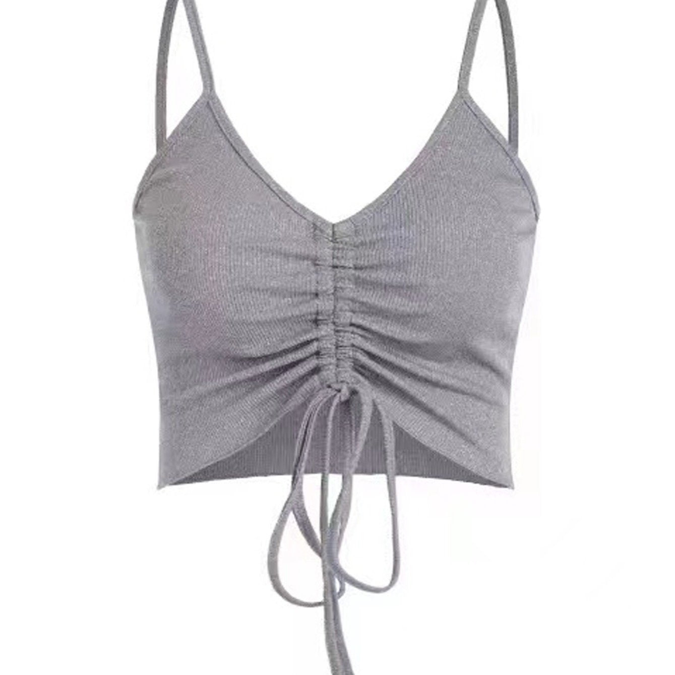 Drawstring Backless Crop Cami Top Sleeveless V Neck Crop Casual Top