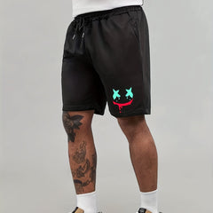 Smile Print Men's Casual Shorts Activewear Comfy Drawstring Shorts