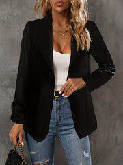 Solid Open Front Blazer Casual Lapel Ruched Sleeve Blazer