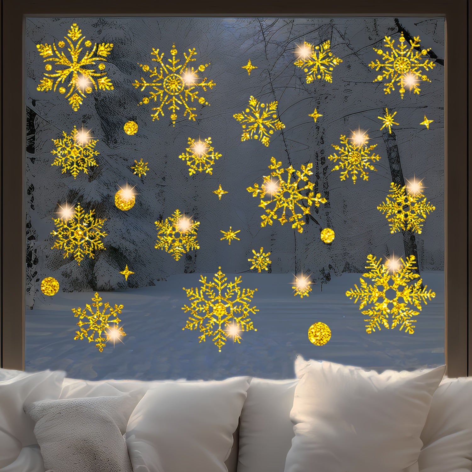 Golden Glitter Snowflake Window Stickers Winter Decoration