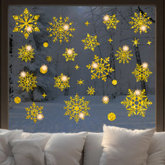 Golden Glitter Snowflake Window Stickers Winter Decoration