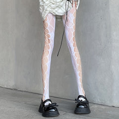 Floral Jacquard Fishnet Tights High Waist Pantyhose