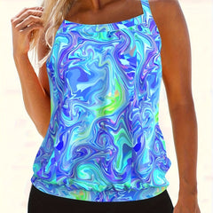 Modest Tankini Set Women's Plus Fluid Pattern Crisscross Back Cami Top
