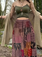 Colorblock Geometric Print High Rise Boho Skirt Plus Size