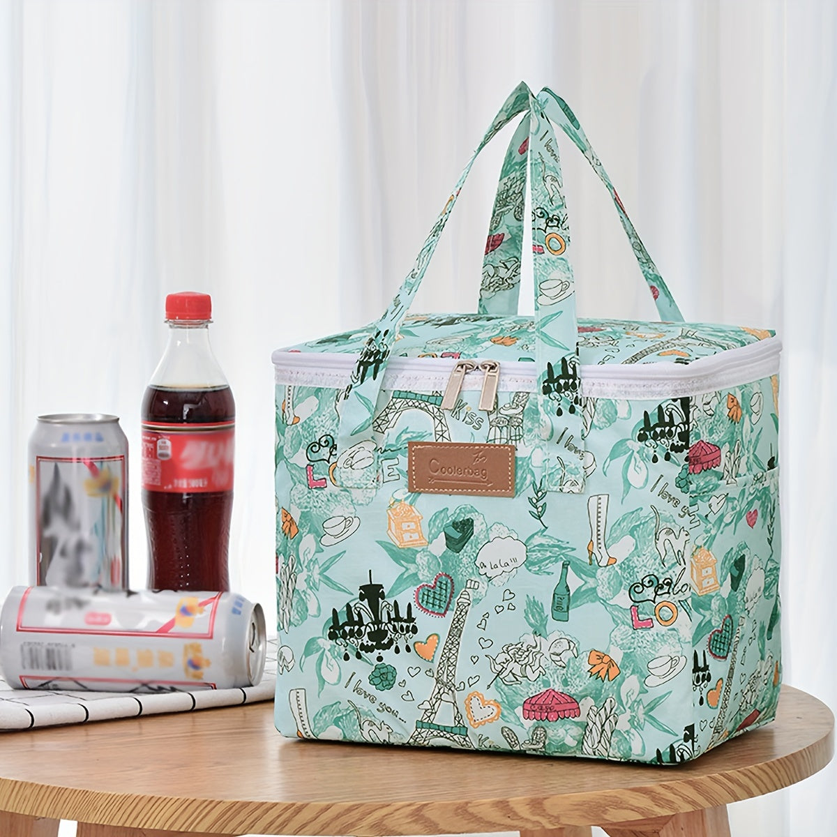 Leakproof Insulated Lunch Bag, Pink Floral, Aluminum Foil Lining, Handle