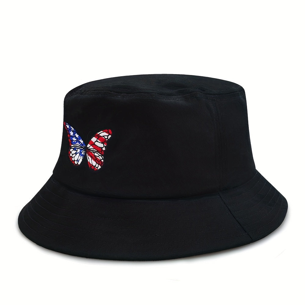 Unisex Sunshade Bucket Hat Butterfly Embroidered Sun Hat for Outdoor Vacation