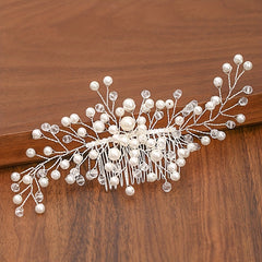 Silvery Faux Pearl Rhinestone Wedding Hair Combs Hair Accessories For Women