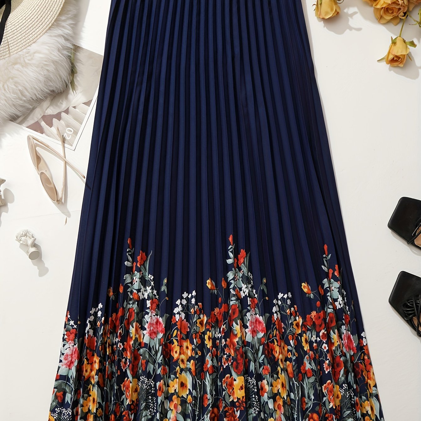 Women's Plus Floral Print Pleated Skirt