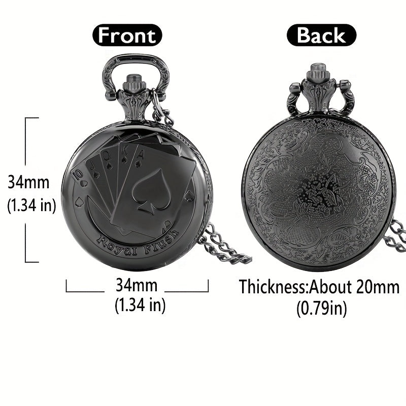 Medium Size Poker Quartz Movement Pocket Watch With Chain