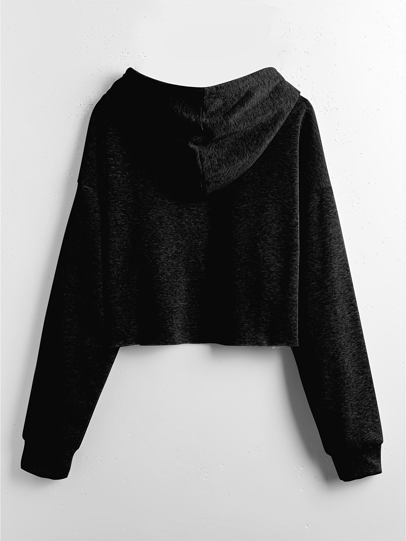Solid Drawstring Crop Hoodie Long Sleeve Sweatshirt Women's Clothing