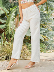 High Waist Ripped Detail Straight Jeans