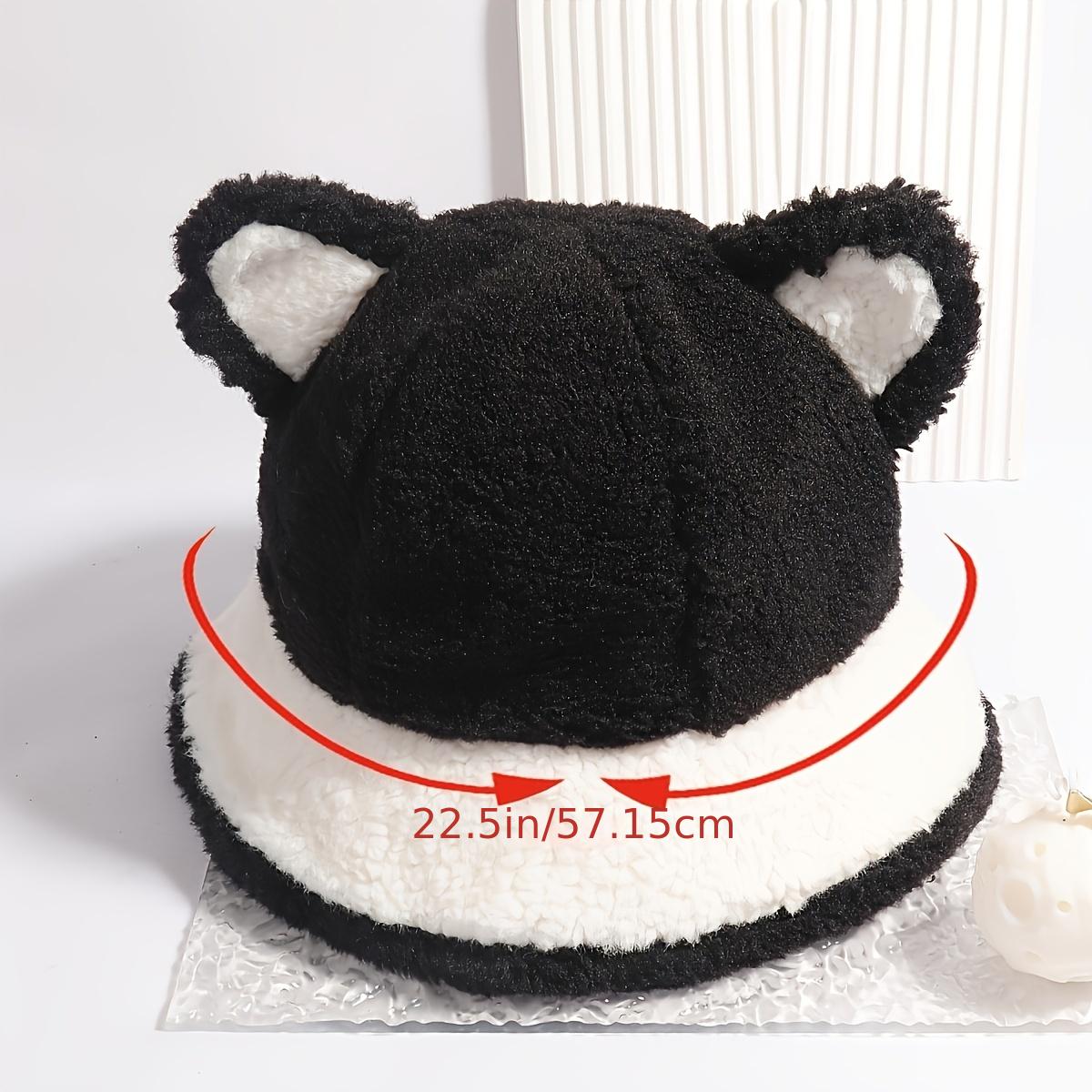 Women's Winter Furry Bucket Hat with Panda Bear Stitching