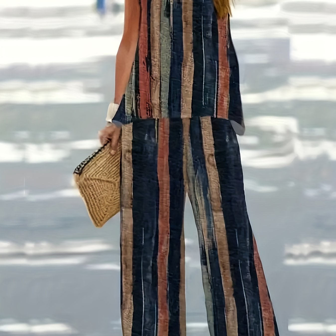Striped Tank Top & Wide Leg Pants Set for Women