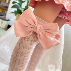 Girls Bowknot Knee High Fishnet Socks