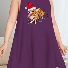 Christmas Nightdress Women's Dog Print Tank Sleep Dress