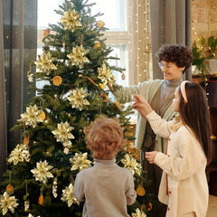 10pcs Artificial Flowers Christmas With Clips Stems Xmas Tree Ornaments Golden