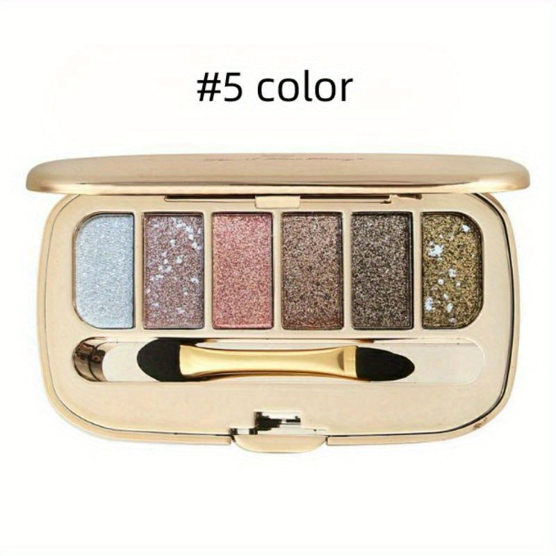 6-Color Diamond Pearly Glitter Eyeshadow Palette with Brush & Mirror