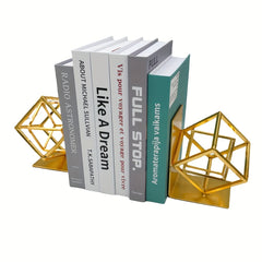 Square Metal Geometric Bookends for Modern Home and Office Decor