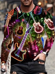 3D Print Guitar Men's Long Sleeve T-shirt for Autumn
