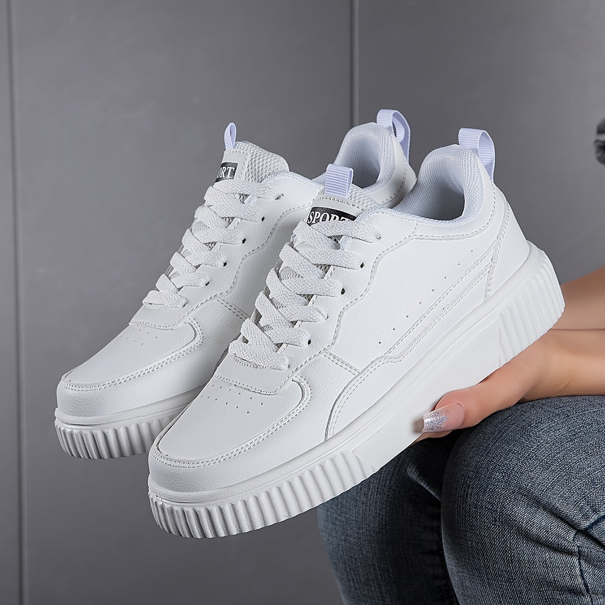 Faux Leather Heighten Skate Shoes Non Slip Flat Sneakers