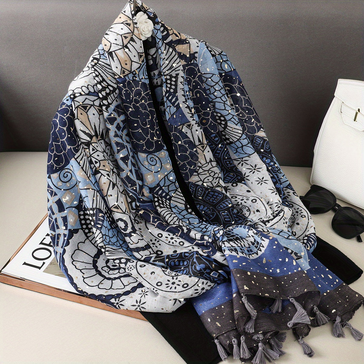 Vintage Printed Scarf Tassel Shawl Windproof Head Wrap