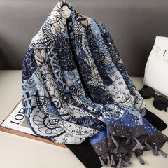 Vintage Printed Scarf Tassel Shawl Windproof Head Wrap