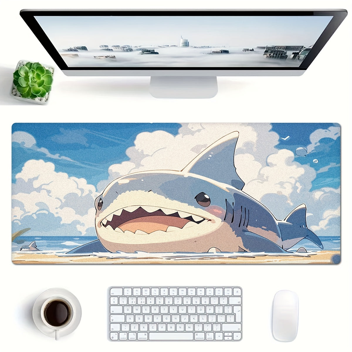Shark Animation Beach Mouse Pad Non-slip Rubber Keyboard Office Game Pad