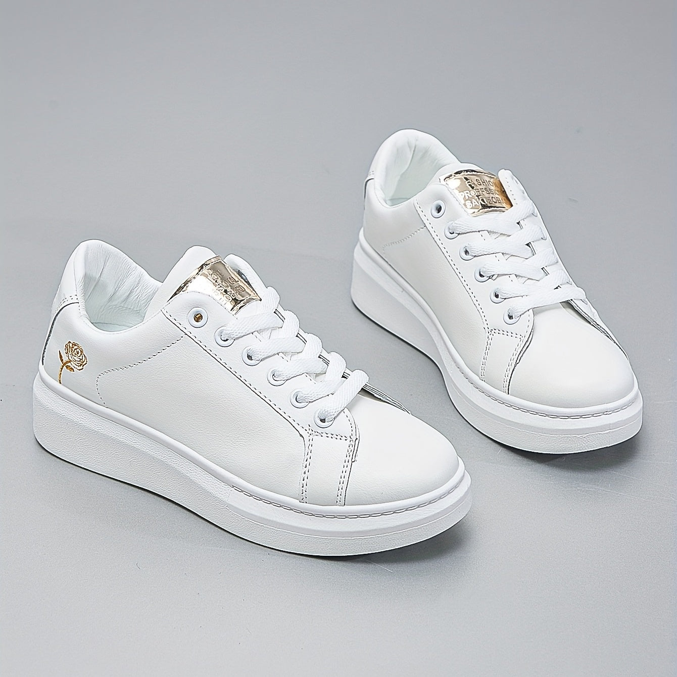Women's Rose Pattern Skate Shoes Lace Up Thick Sole Flat Shoes