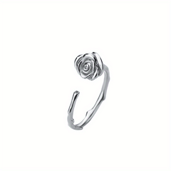 S925 Sterling Silver Thorns Rose Open Ring For Girls