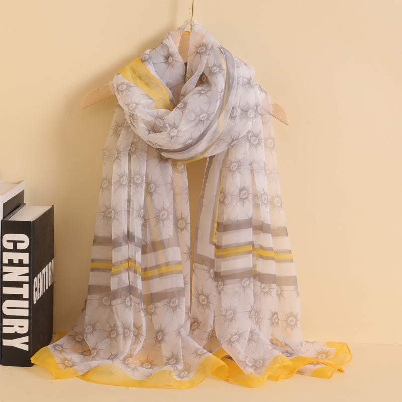Floral Print Chiffon Scarf Neckerchief Head Wrap Thin Scarf