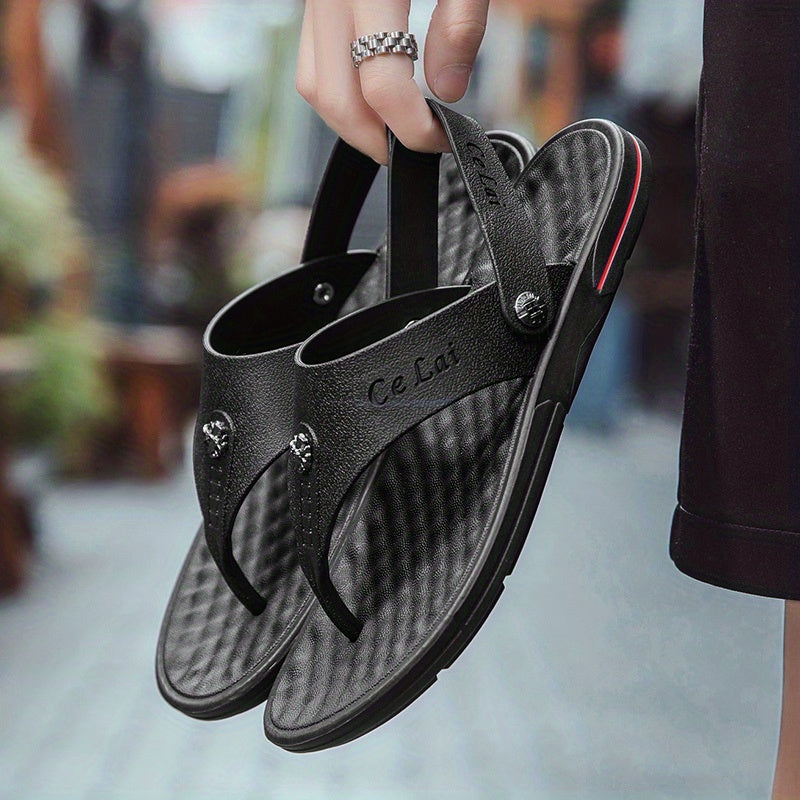Men's PU Leather Thong Sandals Non Slip Flip Flops
