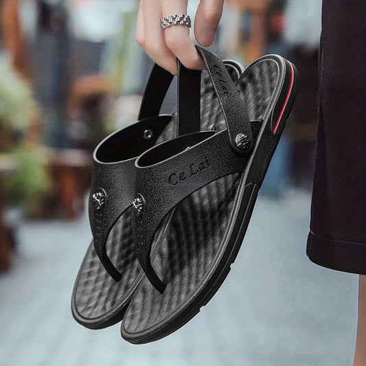 Men's PU Leather Thong Sandals Non Slip Flip Flops