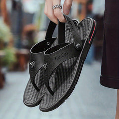 Men's PU Leather Thong Sandals Non Slip Flip Flops