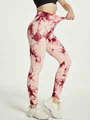 Pink Tie Dye Running Pants High Waist Yoga Fitness Activewear