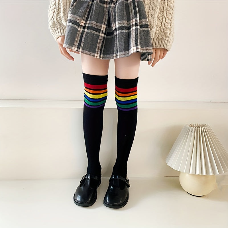 Girls Rainbow Over Knee Socks, Breathable Sport Socks