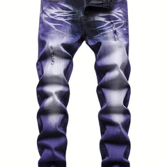 Distressed High Stretch Denim Jeans Men's Casual Slim Fit