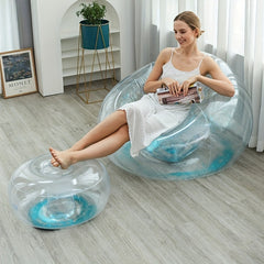 2pcs Transparent Inflatable Sofa PVC Sequin Lounger Set
