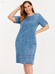 Casual Denim Dress Women's Plus Short Sleeve Denim Dress