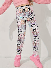 Girl's Cartoon Animal Graphic Leggings Stretch Pants
