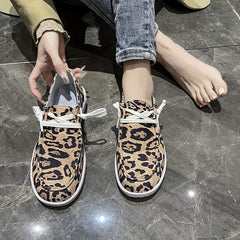 Leopard Print Low Flat Walking Shoes For Women