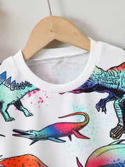 Colorful Dinosaurs Print Boys Pullover Sweatshirt Long Sleeve