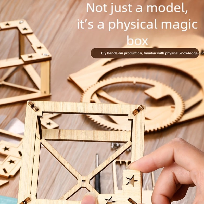 Wooden Puzzle Assembly Toy 3D Holographic Projector DIY Technology