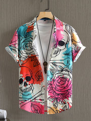 Skeleton And Rose Pattern Hawaiian Shirt