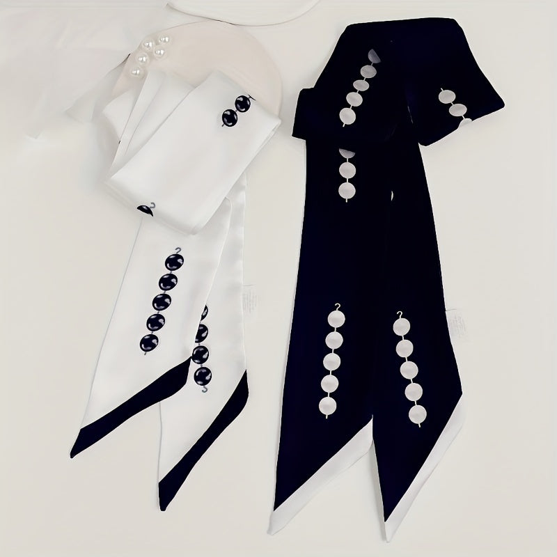 Beads Print Skinny Scarf Neck Tie Long Hair Ribbon Decorative Bag Wrap